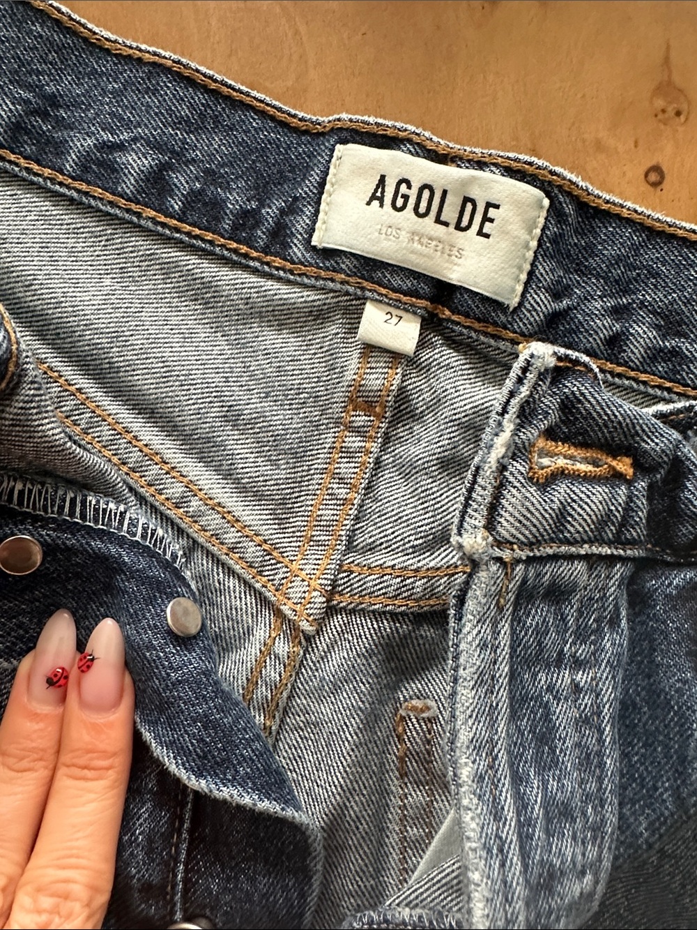 Agolde Medium Blue High-Rise Rolled Cuff Denim Shorts - Picture 2 of 5
